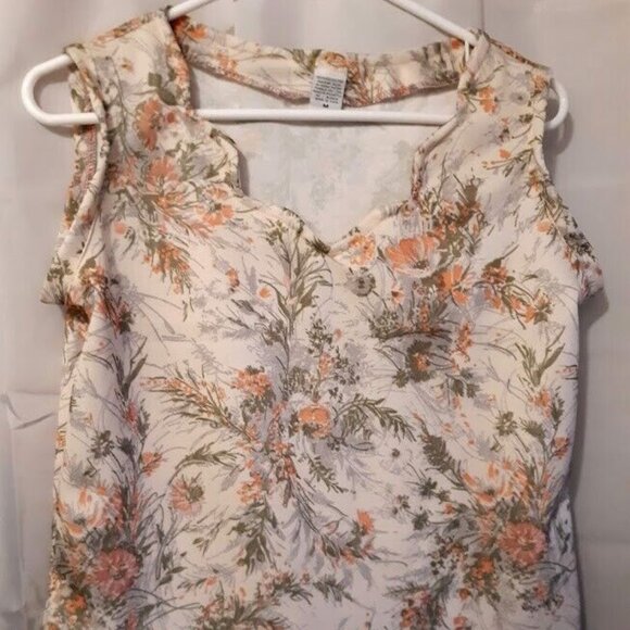 New Floral Knit Blouse M Peach Scalloped V-Neck dressy Tank Top Light & Breezy - Picture 4 of 9